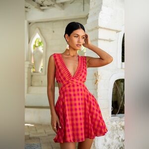 NWT Fortunate One “Sunset Picnic Mini Dress” in orange and pink gingham
Size: 8